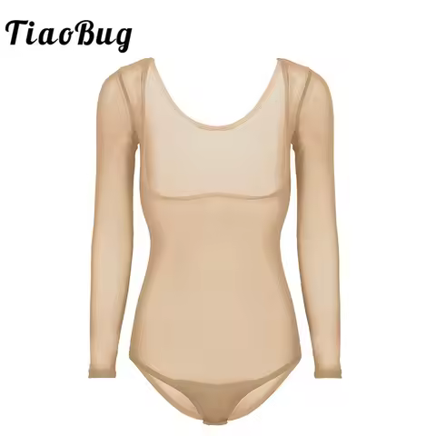 TiaoBug Women Practice Belly Dance Bottoming Bodysuit Mesh Sheer Underbust Leotard with Thong Lady D