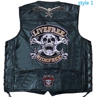 เสื้อกั๊กขี่มอเตอร์ไซค์แบบลำลองปักลายดีไซน์สไตล์พังก์เสื้อเสื้อกั๊กแขนกุดหนังสำหรับบุรุษสำหรับนักปั่