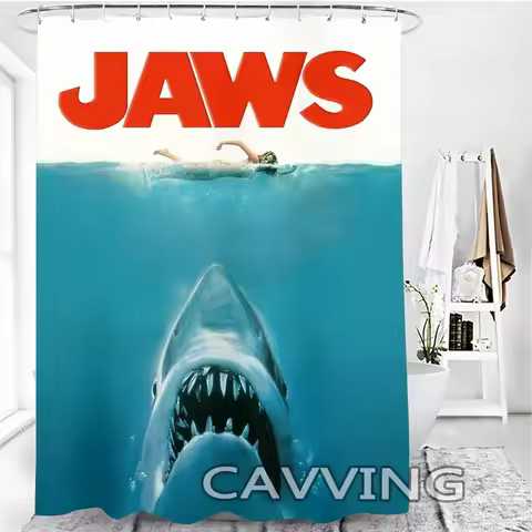 TR01 Movie Jaws 3D Shower Curtains Waterproof Bathroom Curtain Anti-slip Bath Mat Set Toilet Rugs Ca