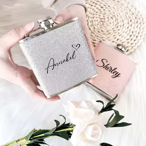 Personalized 6oz Hip Flask Bridesmaid Stainless Steel Glitter Flask Bridal Party Gift Favors Wedding