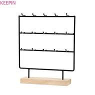 KEEPIN Earring Holder Stand, 15 Hooks Space Saving Earring Display Rack, Fashion Iron Wood 3 Tier Ne