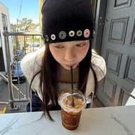 [SR-STUDIO]vacant archive   Korean Niche  Button Colorful Buttons Baotou Beanie hat Knitted hat 3P6N