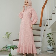 Tafana - Jisso Dress Muslim Korea Bahan Crinkle | Gamis Motif Bunga |