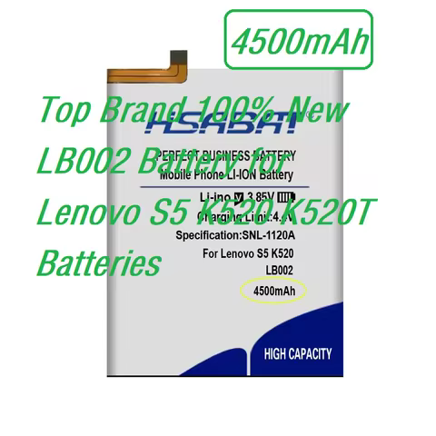 Top Brand 100% New 4500mAh LB002 Battery for Lenovo S5 K520 K520T Batteries