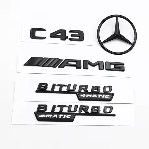 Black C43 Logo Letters BITURBO 4MATIC Badge Car Rear Star Sticker BITrunk AMG Emblem For Mercedes Be