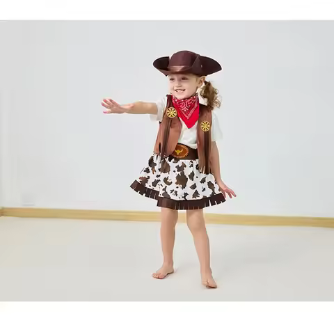 4/5 Pcs Set Girls Cowboy Role Play Skirt Clothes Vest Set Skirt Sets Spring Autumn Halloween Cosplay