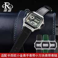 Suitable for Casio A158/A159/A168/A169/AE1200/1300/1,000 Small Gold Watch Cowhide Strap