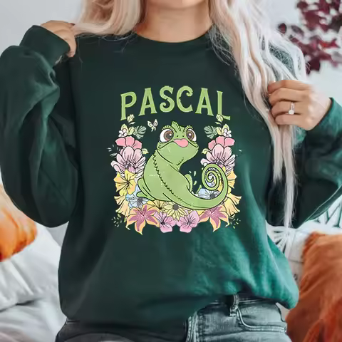 Retro Tangled Pascal Sweatshirt Floral Rapunzel Family Shirts Magic Kingdom Trendy Women Crewneck Sw