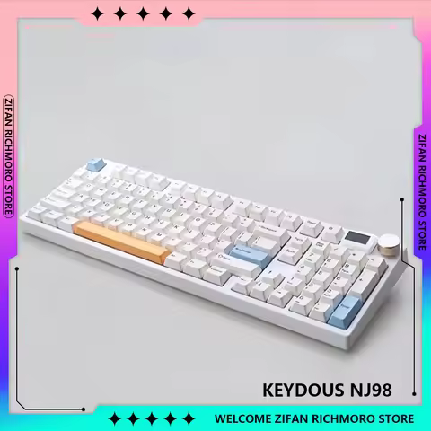 Keydous NJ98 3 Mode Aluminum Brass with Knob Screen Mechanical Keyboards Kits Hot Swap Wireless Blue