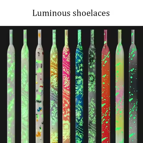 Flat Fluorescent Luminous Shoelaces for Sneakers Glow-in-the-dark Printing Cashew Flower Splash Ink 