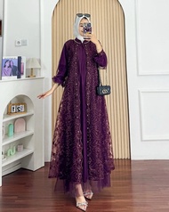 Gamis Brokat Tile Mewah Nadine Dres Tille Full Puring Mix Brukat M L XL XXL 3XL Dress Kondangan Eleg