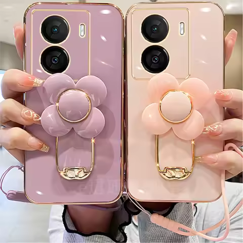 Matte Turn Flower Bracket Case For vivo V25E Y72 V23 Y55 5G Y15S V23E Y51 Y75 Y76 Y21 Y22 Y36 V25 V2