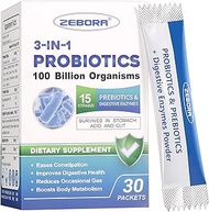 Probiotics-for-Women 100-Billion-CFU Prebiotics-and-Probiotics Powder for Men, Kids, Acidophilus Probiotic, 3-in-1 Formulated Shelf Stable Digestive Enzymes