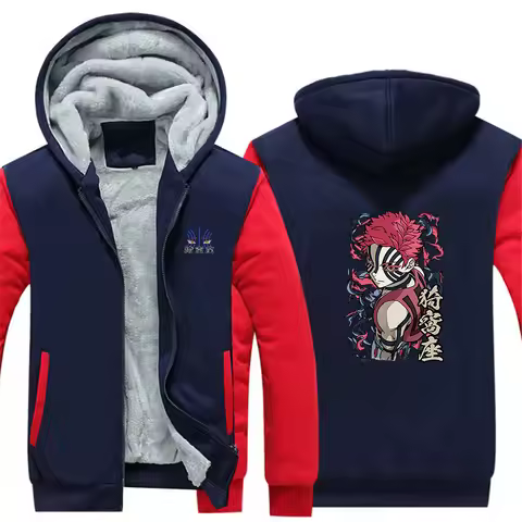 Men's Akaza Hoodies 2026 Demon Slayer Autumn And Winter Men's Akaza Logo Print Wrinkle-resistant and