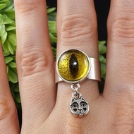 Yellow Glass Cat Eye Evil Eye Silver Adjustable Protection Charm Ring Jewelry