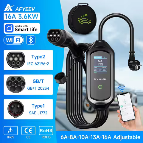 AFYEEV 3600W Portable Type2 IEC62196-2 EV Charger Type1 SAE J1772 Electric Car Charger GBT EVSE Char