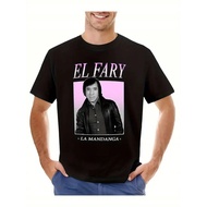 1 El Fary La Mandanga Graphic T-Shirt- Black T-Shirt With A Vibrant Pink Portrait Print, Perfect For