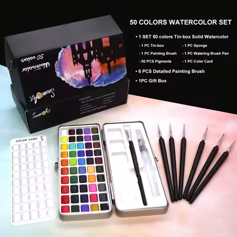50Color Solid Watercolor Paint Set Portable Watercolor Pigment for Artist Drawing Watercolor Paper A