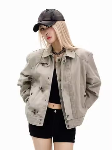 Y2k American Harajuku Retro Gothic High Street Aircraft Button Short Jacket Men And Women Korean Fas