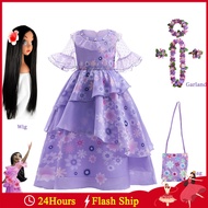 Encanto Isabella Costume for Adult Women Isabela Purple Flower Mesh Princess Dress for Kids Girl Bag
