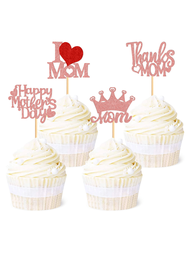 「母親節快樂」皇冠及「媽媽」蛋糕插旗，感恩母親節杯子蛋糕插旗，非常適合家庭母親節派對蛋糕裝飾