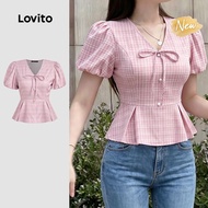 (New Arrival) Lovito Casual Blouse Lace Up Zipper Spring/summer Pink Blouse for Women BLK8P1D552 Lov