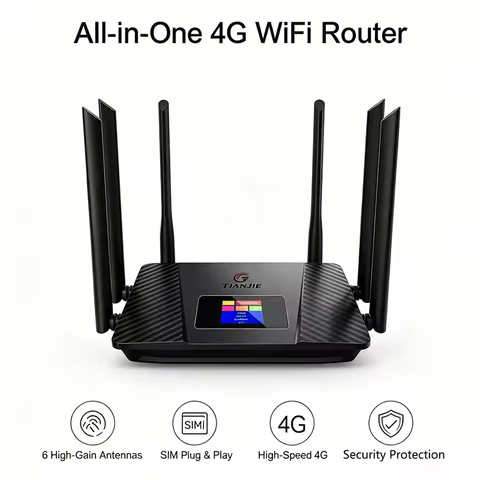 TIANJIE 4G WiFi Router LAN WAN LTE SIM Card Modem with 6 External Antennas 150Mbps Plug-and-play Int