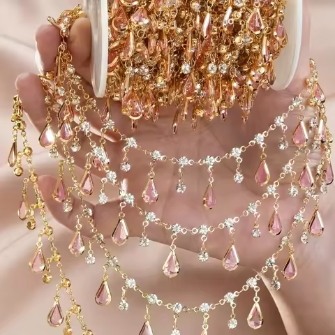 0.5/1meter Summer Pink Purple Droplet Rhinestone Link Chain for DIY Waist Chain Bracelet Necklace he
