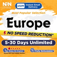Europe eSIM 5-30 Days Daily 500MB-3GB Unlimited Data | Instant Email Delivery | High Speed Travel Data Europe SIM/ EU SIM Card