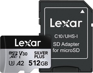 Lexar Professional Silver Plus Micro SD Card UHS-I C10 U3 V30 Full HD & 4K Up to 205/150 MB/s microS