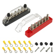 BOJACK 12V Bus Bar Mini6 x 1/4”(M6) Post,12 Volt Battery Power Distribution Block with Cover with Mo