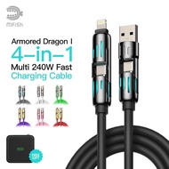 MFish Armored Dragon I 4-in-1 Multi 240W Fast Charging Cable with USB A Type C Lightning for iPhone 