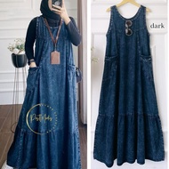 Olla Overall Wanita Bumil Gamis Buntung Jeans jumbo Tanpa Lengan All Size