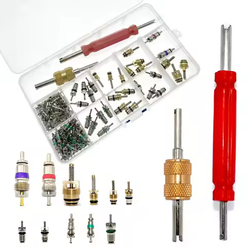 102Pcs Car Air Conditioner Valve Cores Assortment A/C AC Shrader Valve Core & Tool R134 R12 HVAC Val