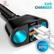 BC Car Socket Splitter Blue Atmosphere Light PD QC3.0 2 USB Charger C Ports For Mobile Phone DVR Charging 12V-24V
