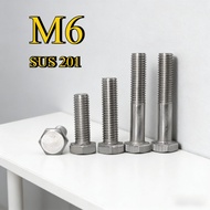 Hex Bolt Half threaded 201 Stainless Steel Screw Skru  Hexagon Head M6 [XZM-GY]