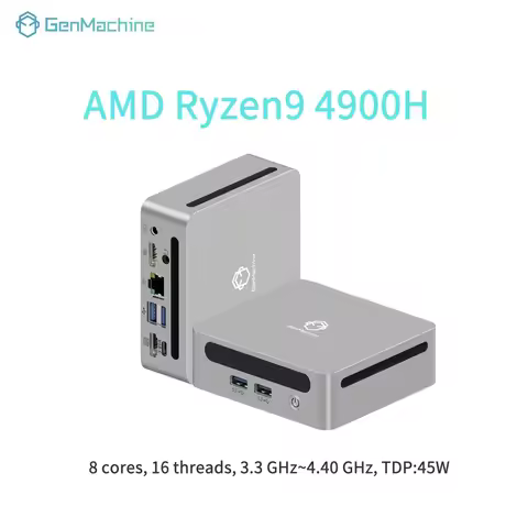 GenMachine AMD Ryzen9 4900H Windows 11 Ryzen MINI PC DDR4 35W WIFI6(2.4GBPS) RTL8852, BT5.2 4.2GHz G