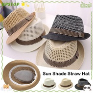 UPSTOPBO Straw Fedora Hat, Trilby Short Brim Sun Cap, Outdoor Straw Breathable Sun Hat Man