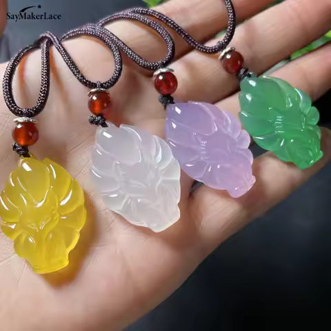 Fashion Hand-Carved Nine-Tailed Fox Pendant Necklace Chinese Amulet Long Cord Fox Necklace Women Man