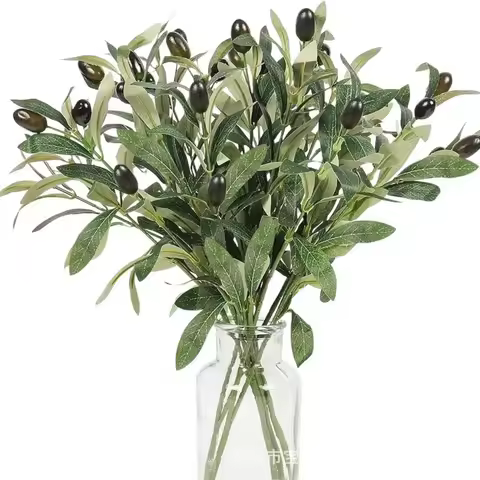 Single Artificial Olive Branch with Fruits Fake Olive Leaves for Wedding Garden Landscape Living Roo
