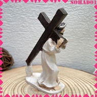 [Sohad] Sacred Jesus Cross Resin Figurine Religious Statue for Home Church Altar Christian Decoratio