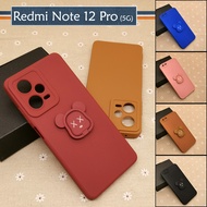 Carristo Xiaomi Redmi Note 12 Pro 5G Simple Back Silicone Case with Bear Stand I-Ring Ring Soft TPU Cover Casing Phone Mobile Colourful Cute Housing