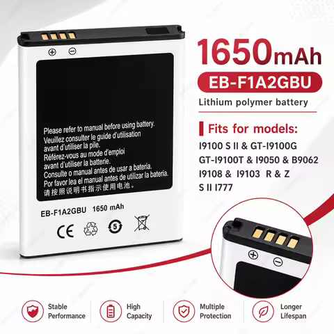 Brand New EB-F1A2GBU Battery for Samsung Galaxy S2 i9100 i9105 i9100G, 1650mAh High Capacity Replace