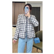Outer BLAZER TWEED JUNE MINQ PREMIUM WOMEN TOP BLAZER OUTER TWEED PLAID LIST LINE JUNE BRAIDED BLAZE