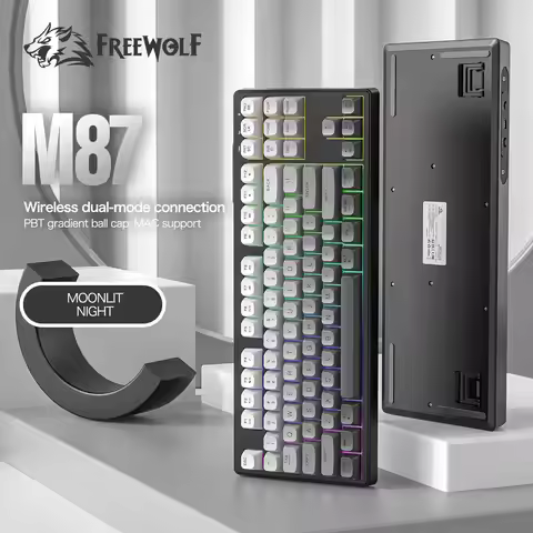 MAMBASNAKE x FREEWOLF M87 75% Wireless Membrane Keyboard Silent Rainbow Backlit Bluetooth/2.4Ghz PBT