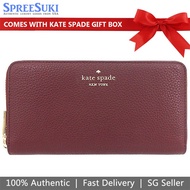 Kate Spade Wallet In Gift Box Long Wallet Leila Pebble Leather Large Continental Wallet Cherrywood Dark Red # WLR00392