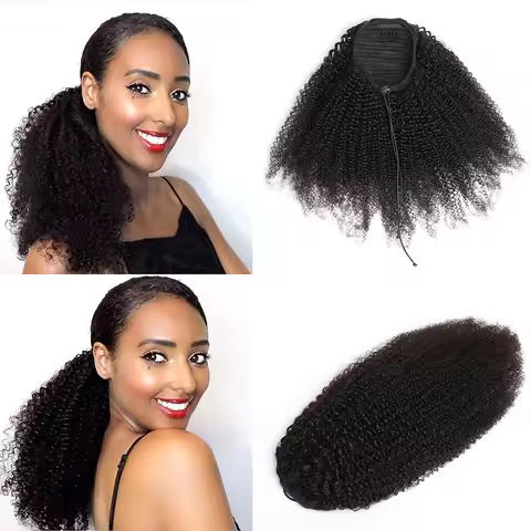 Afro Kinky Curly Drawstring Ponytail Mongolian Kinky Curly Human Hair Ponytail 4B 4C Remy Hair Exten