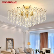 SUNMEIYI โคมไฟระย้าคริสตัลไฟติดเพดานสีทองแบบนอร์ดิกสำหรับห้องรับประทานอาหารโคมไฟเพดานติดตั้งขนาดใหญ่