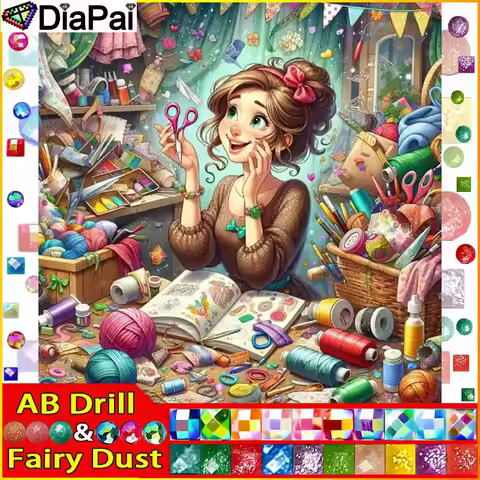 DIAPAI Fairy Dust AB Diamond Painting Full Square/Round Drill 5D DIY"Woman Painting"Daimond Embroide