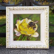 Yellow Rose Painting Bee Artwork Flower Framed Mini Oil Painting Gift for mom